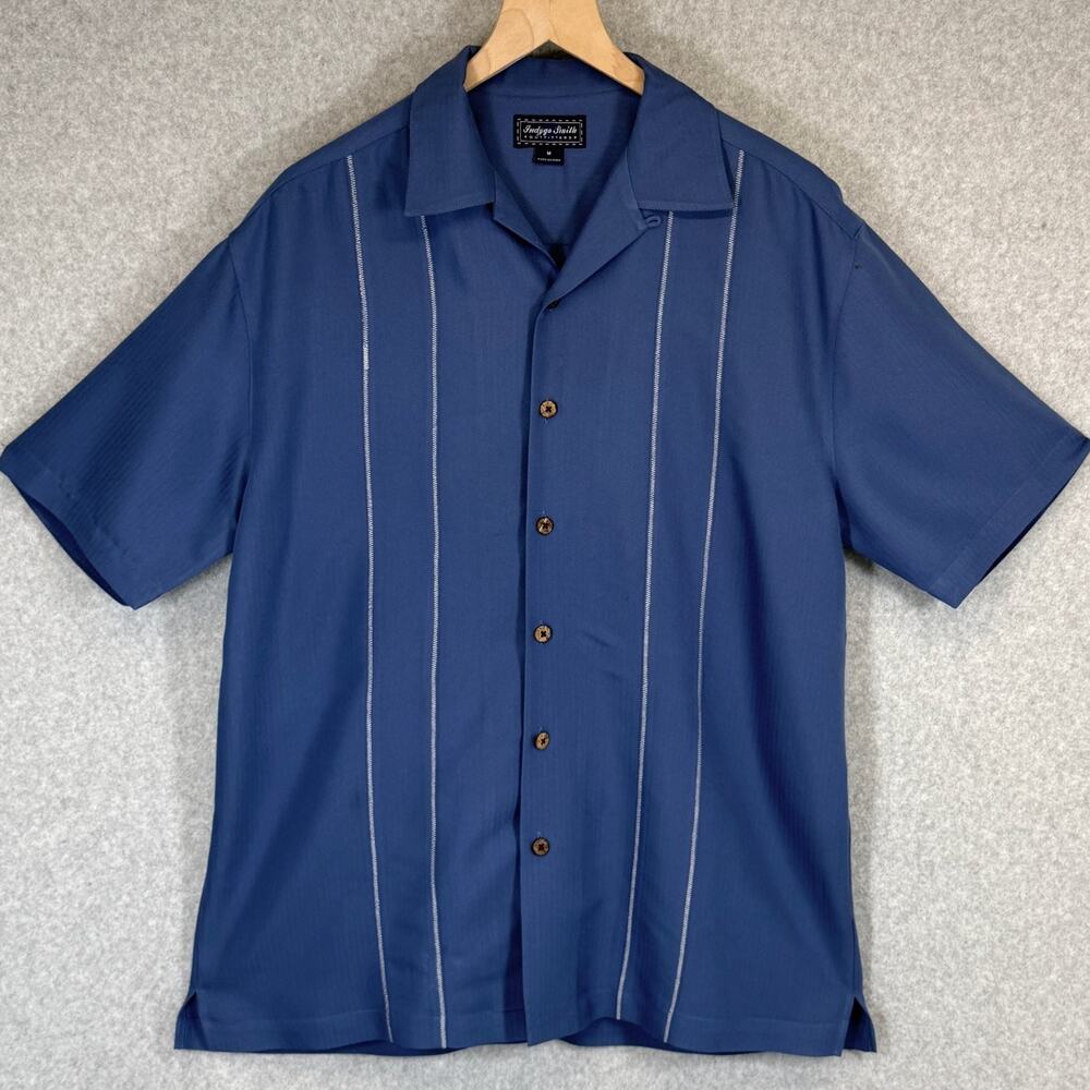Indygo Smith Outfitters Mens M Blue Camp Shirt Cuban Resort Embroidered